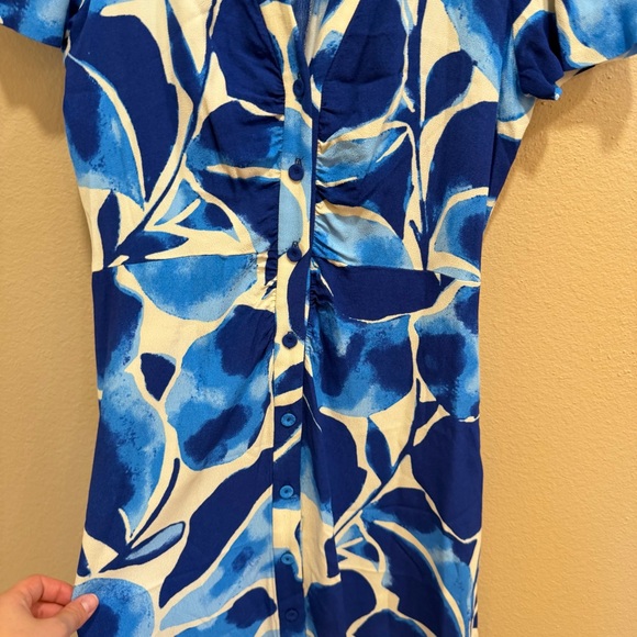 Diane Von Furstenberg DVF Blue White Floral Abstract Button Front Mini Dress S - Picture 7 of 13